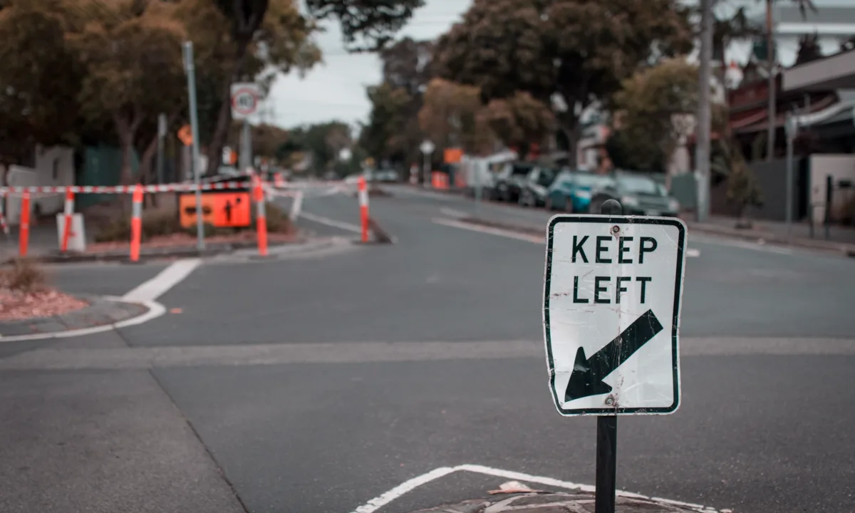 Road construction and public works equipment on a residential street